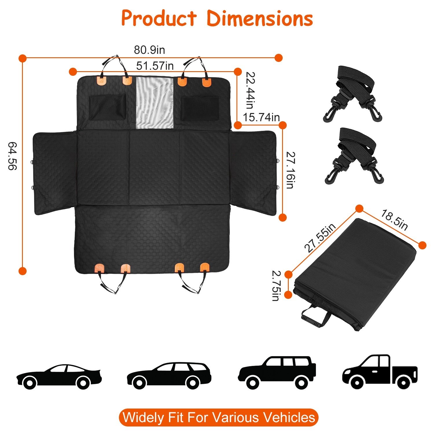 Dog Car Back Seat Cover With Zipper Mesh Window Storage Bags Waterproof 600D Oxford Cloth Car Seat Protector With Slide Flaps For Cars Trucks SUVs - Image 3