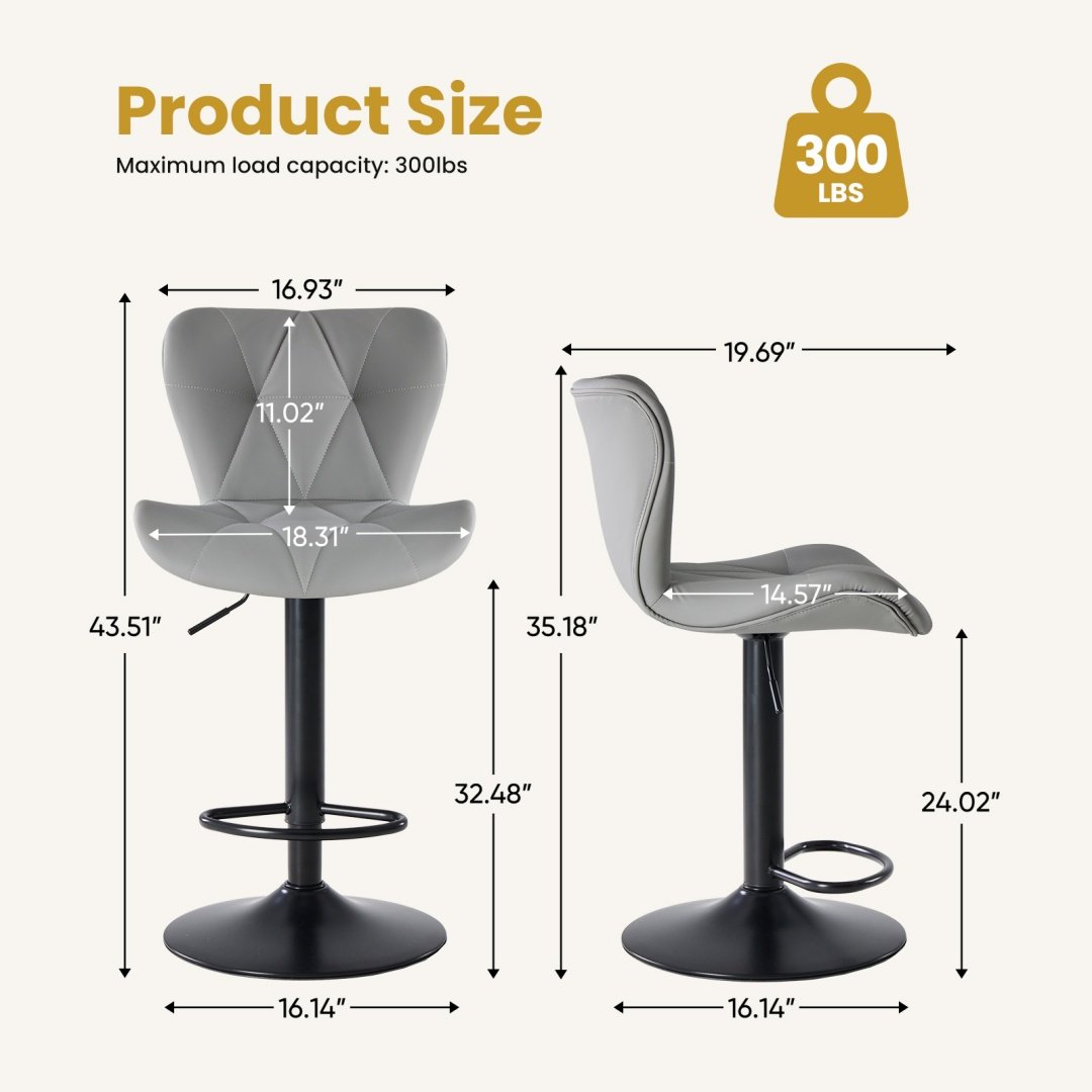 Modern Bar Stools Set Of 2, Adjustable Faux Leather Upholstered Swivel Bar Stools - Image 8