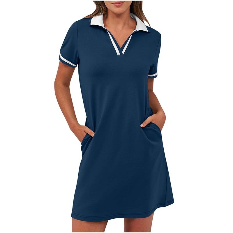 Women's Polo Dress Short Sleeve V Neck Casual Summer Mini Shirt Dress With Pockets - Image 10