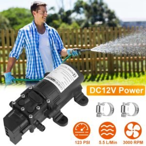 1Pc 12V Watering Device With 2 Hose Clamps 130PSI Self Priming Sprayer 70W Electric Diaphragm Watering 6L Per Min For RV Camper Marine Boat