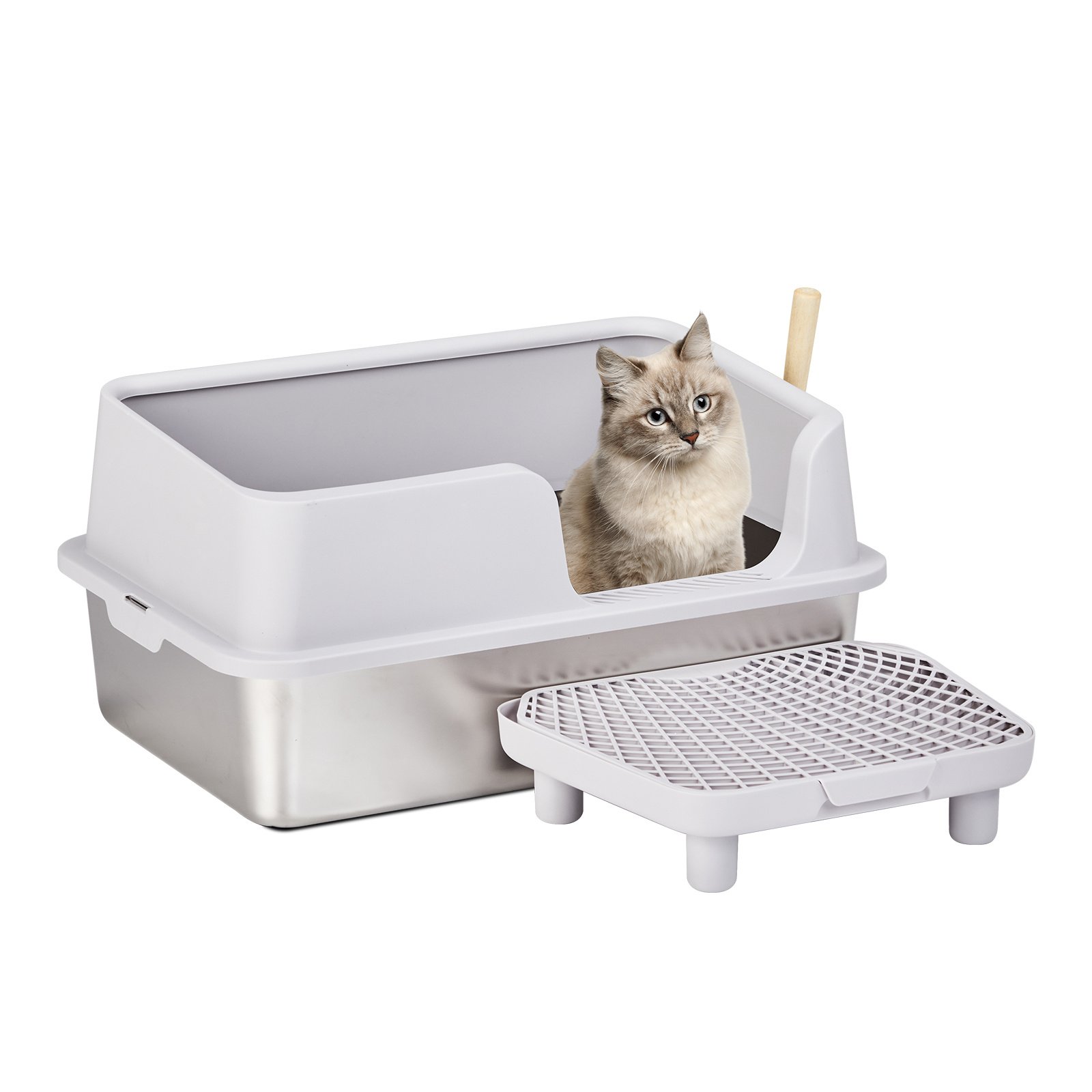 Stainless Steel Cat Litter Box With Lid, Extra Large Litter Pan With High Sides For Big Cats, Kitty Litter Box With Pedal Filter And Scoop, No Odor, Non-Sticky, Anti-Leakage, Easy Cleaning, Gray - Image 3