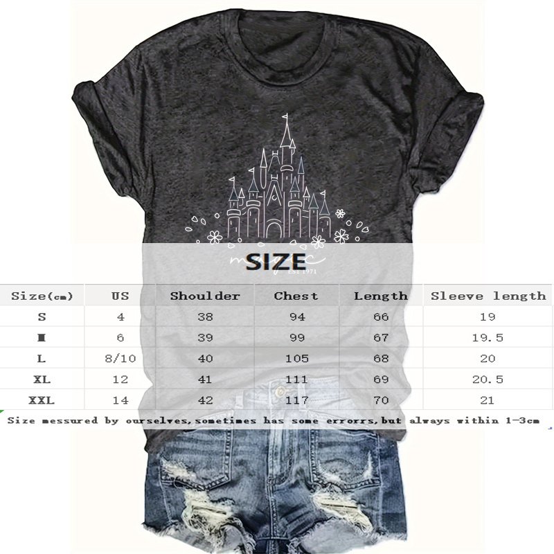 Women's Castle & Floral Print Round Neck Tee - Whimsical Summer Top - Image 4