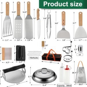 Grilljoy Griddle Accessories Set With Robust Plastic Handle, All-in-One Griddle Tools Kit For Flat Top Grills Teppanyaki Hibachi, Stainless Steel Grill Spatula Kit For Outdoor Camping Grilling