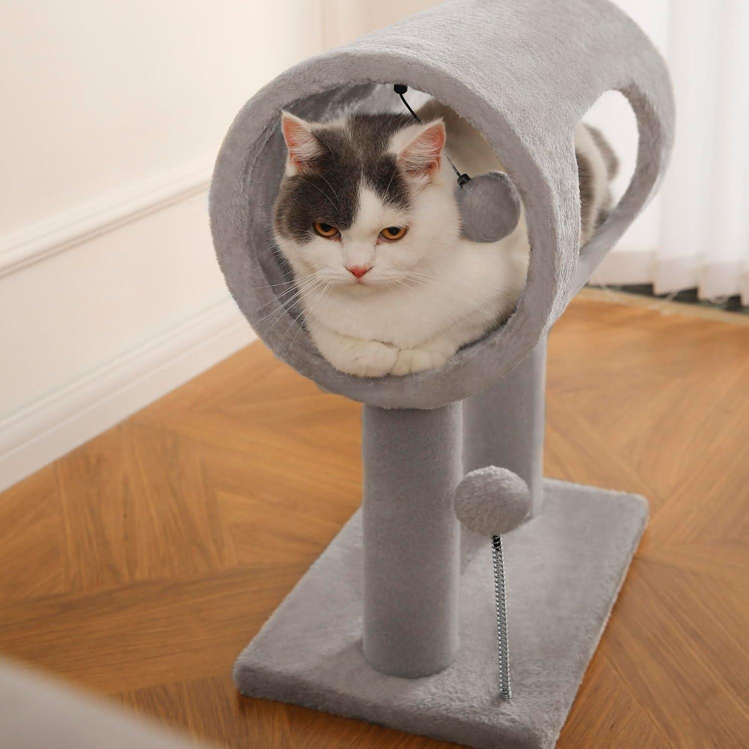 Gray Indoor Cat Tree With Hanging Ball 20.5Cat Tree With Tunnel Bed And Scratching Post Cat Tower - Image 3