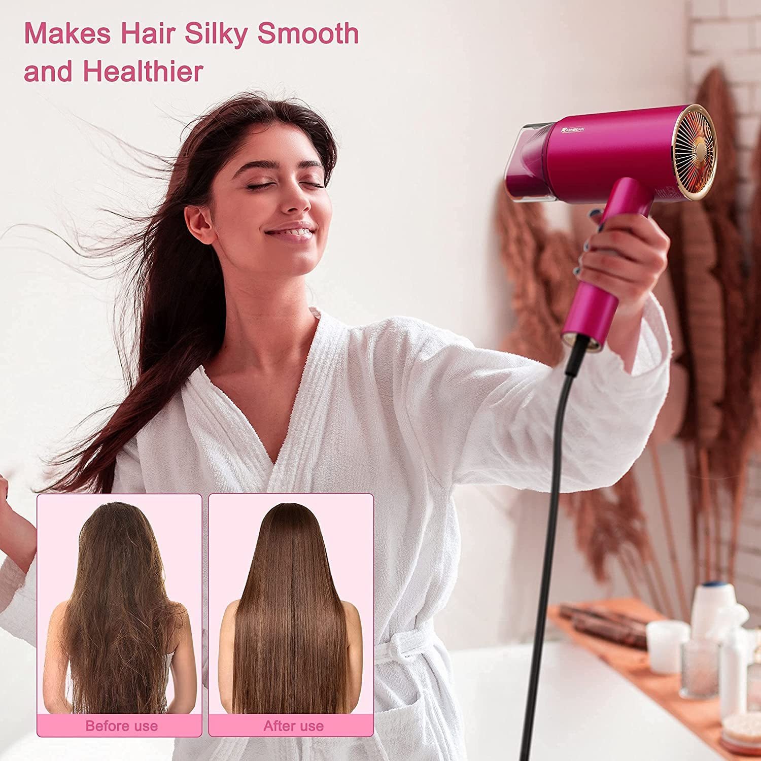 Water Ionic Hair Dryer, 1800W Blow Dryer With Magnetic Nozzle 2 Speed And 3 Heat Settings Powerful Low Noise Fast Drying Travel Hair Dryer For Home Travel - Image 2