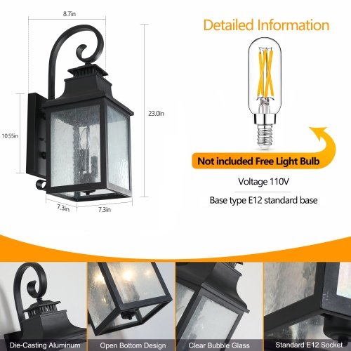 Large Outdoor Wall Light With Glass Supports Many Types Of Bulbs In 1 Pack Unavailable Platforms- Temu - Image 7