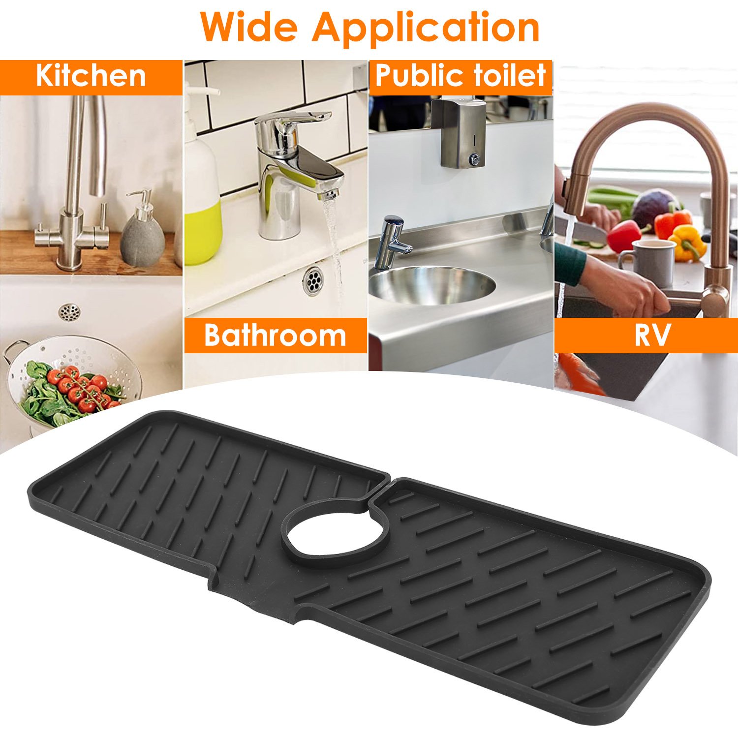 Black-Grey Color Options -- 1Pc Silicone Faucet Mat Kitchen Sink Splash Guard Drain Mat Drying Pad Kitchen Mat Bathroom Drip Catcher - Image 6