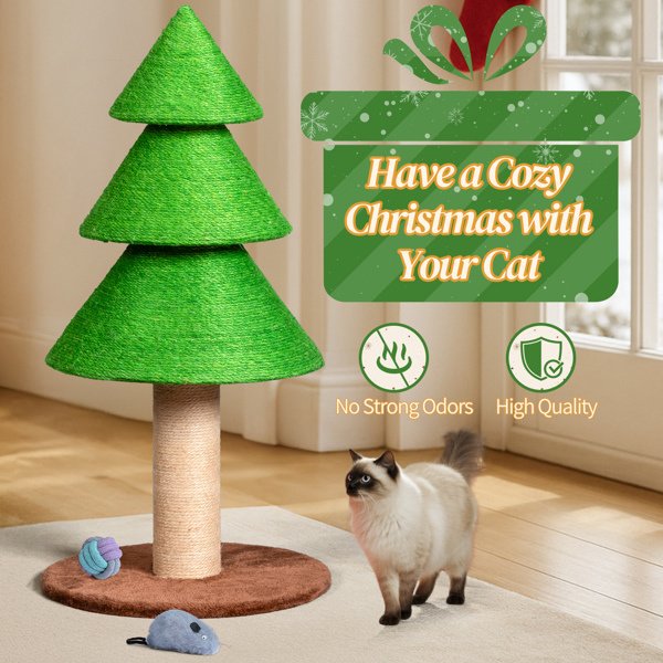 31.5in Christmas Tree Cat Scratcher, Cat Scratching Post For Indoor Cats, Large Sisal Cat Scratching Tree Cat Scratch Tower, Grass Green - Image 5