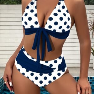 Sexy V Triangle Women's Bikini Set Polka Dot Bikini Neckless Sexy Swimsuit Vacation Style