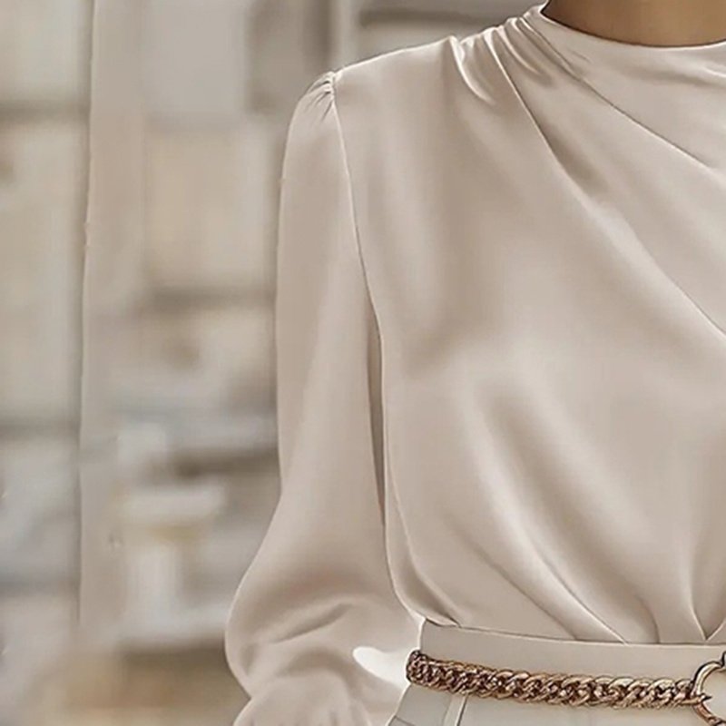 Women's Pleated Long Sleeve Blouse, Round Neck Business Casual Shirt, Dressy Fall 2025 Work Tops - Image 6