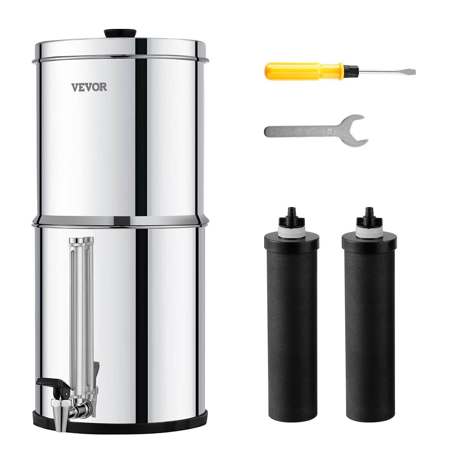 2.25G Gravity-fed Water Filter Countertop System Stainless Steel 2 Filters