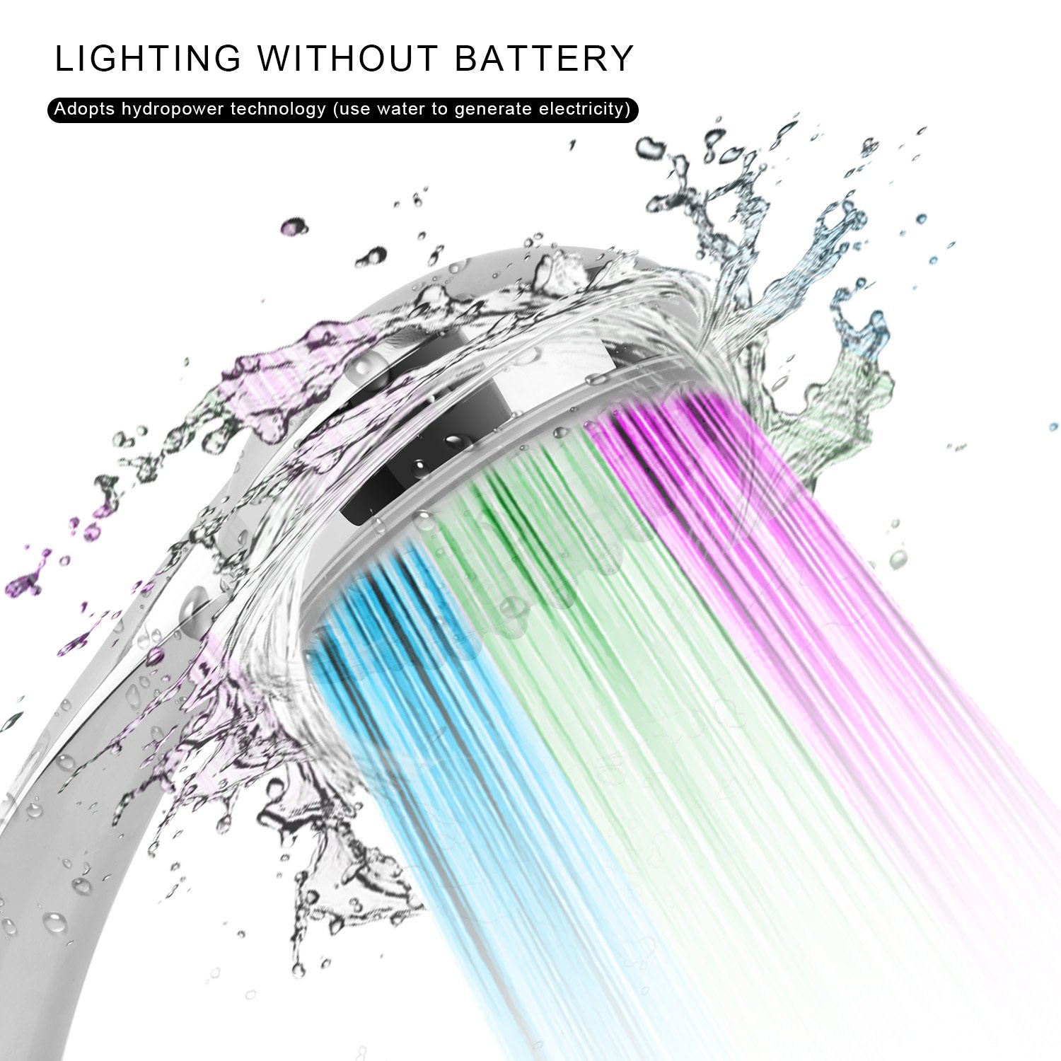 1Pc LED Shower Head Handheld Color-Changing Automatically Hydropower Without Batteries - Image 2