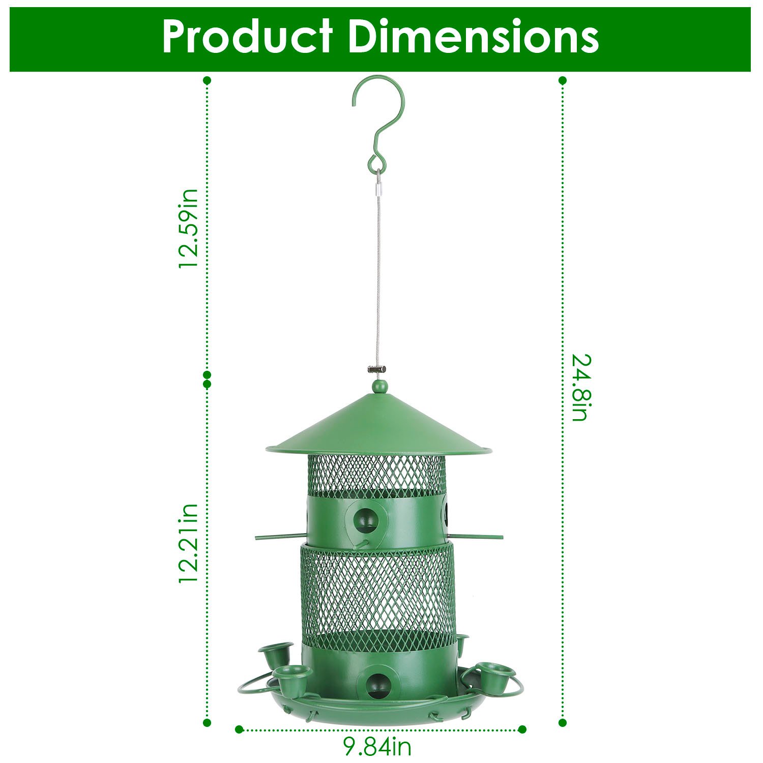 1Pc Wild Bird Feeder Squirrel-Proof Chew-Proof Metal Bird Seed Feeder Outdoor Hanging Bird Feeder With 360 Degree Circular Perches Water Cups For Yard Garden Patio - Image 9