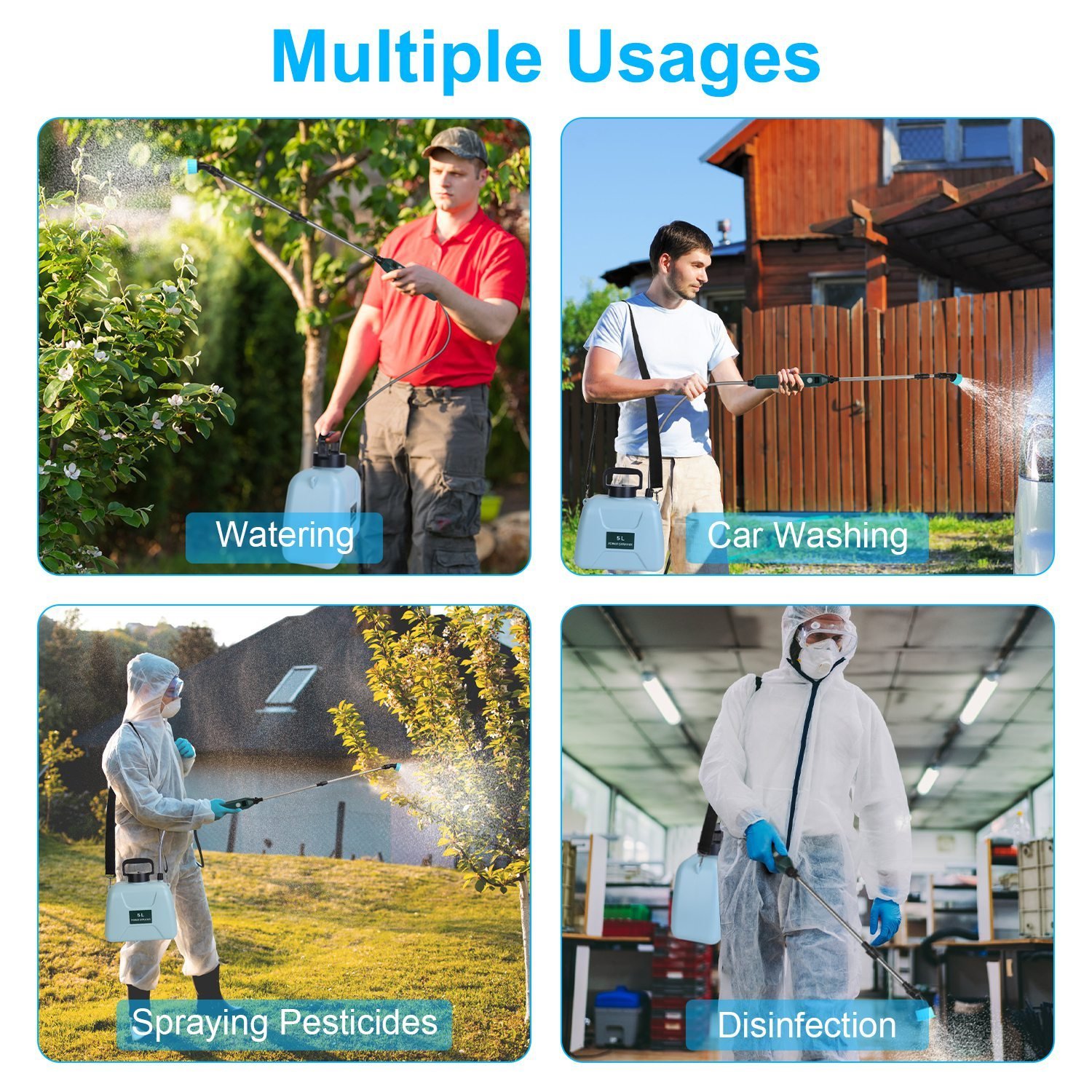 5L 1.32Gallon Battery Operated Water Sprayer Portable Garden Sprayer Electric Sprayer With Rechargeable Handle Telescopic Wand 3 Spray Nozzles Shoulder Strap For Lawn Garden - Image 2