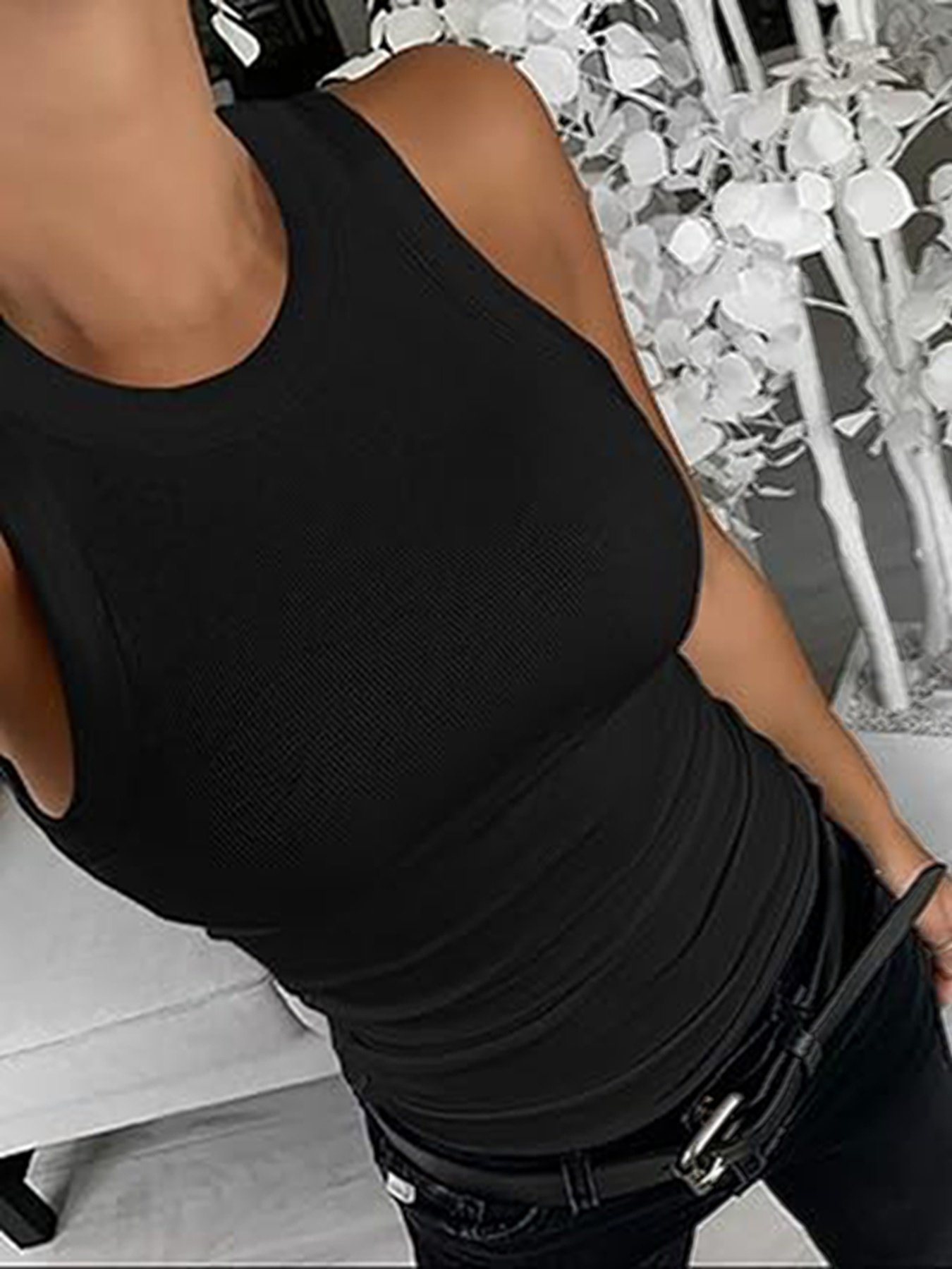 2 Piece Women's Vest Sexy Crew Neck Bottom Layer Wear Top Outside - Image 2