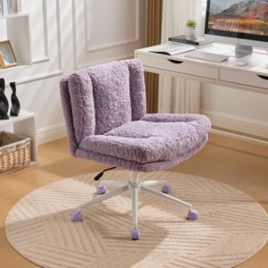 W26.4 Inch Wider Seat Office Chair,Artificial Rabbit Hair Home Office Chair With Metal Base,Adjustable Desk Chair Swivel Office Chair,Vanity Chair  Violet