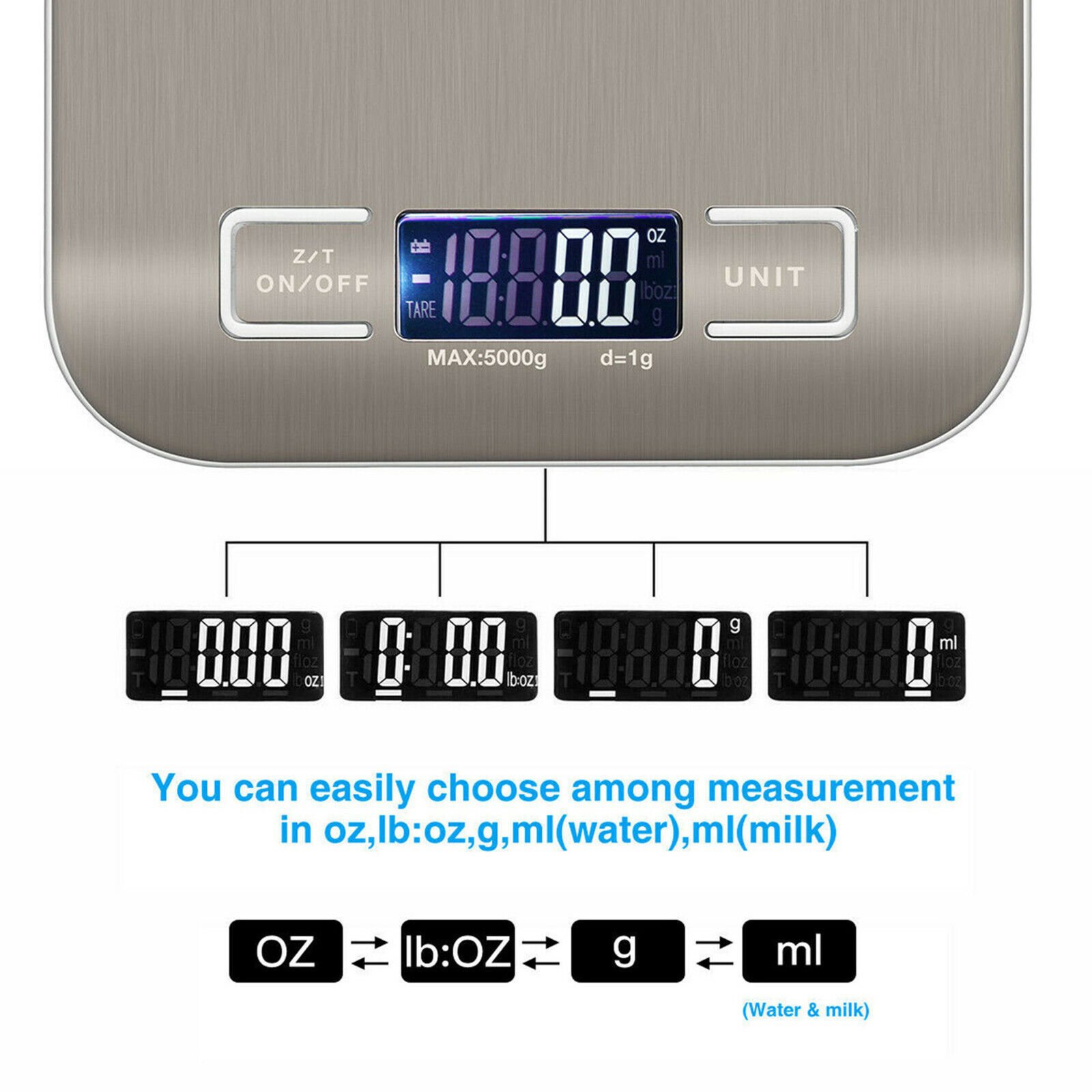 Digital Electronic Kitchen Food Diet Postal Scale Weight Balance 5KG 1g 11lb Kitchen Scales Stainless Steel Weighing For Food Diet Postal Balance Measuring LCD Precision Electronic - Image 8