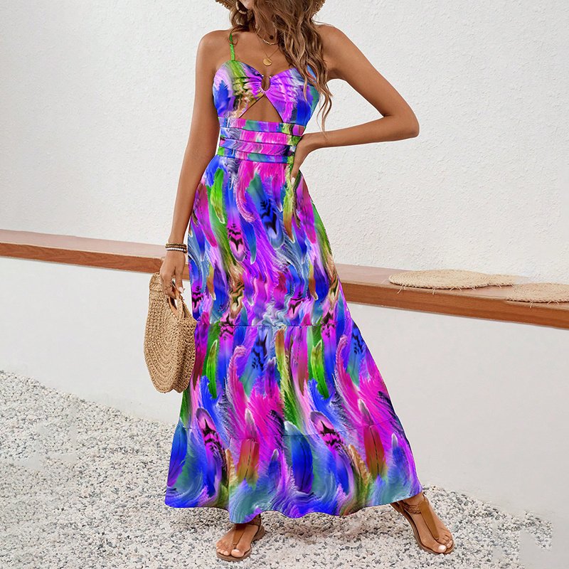 Women's Sleeveless Boho Maxi Dress Spaghetti Strap Floral Sundress