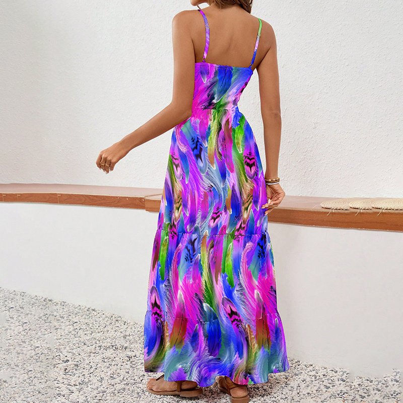 Women's Sleeveless Boho Maxi Dress Spaghetti Strap Floral Sundress - Image 2