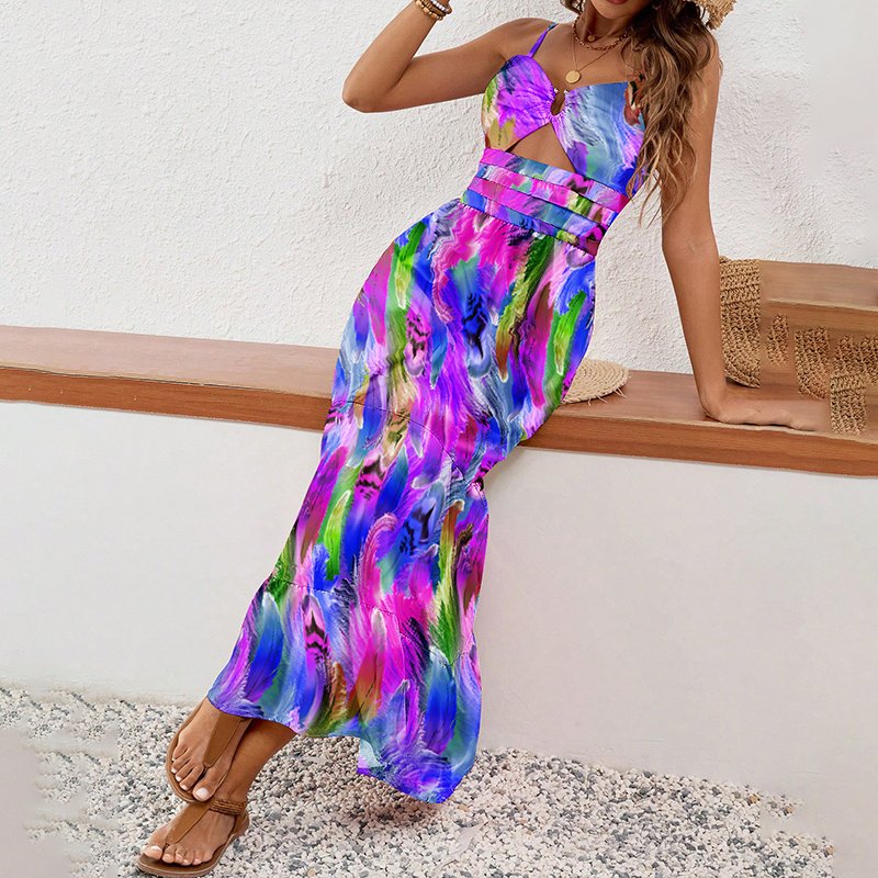 Women's Sleeveless Boho Maxi Dress Spaghetti Strap Floral Sundress - Image 4