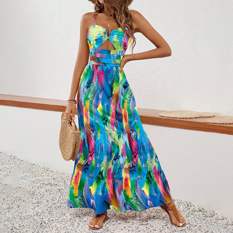 Women's Sleeveless Boho Maxi Dress Spaghetti Strap Floral Sundress - Image 7