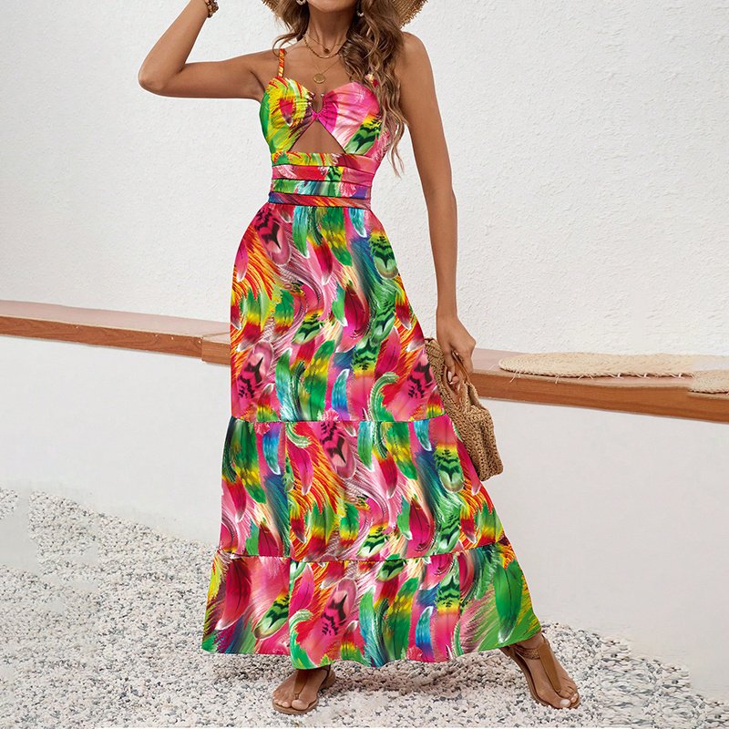 Women's Sleeveless Boho Maxi Dress Spaghetti Strap Floral Sundress - Image 9
