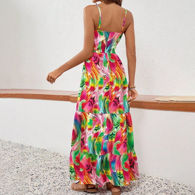 Women's Sleeveless Boho Maxi Dress Spaghetti Strap Floral Sundress - Image 10