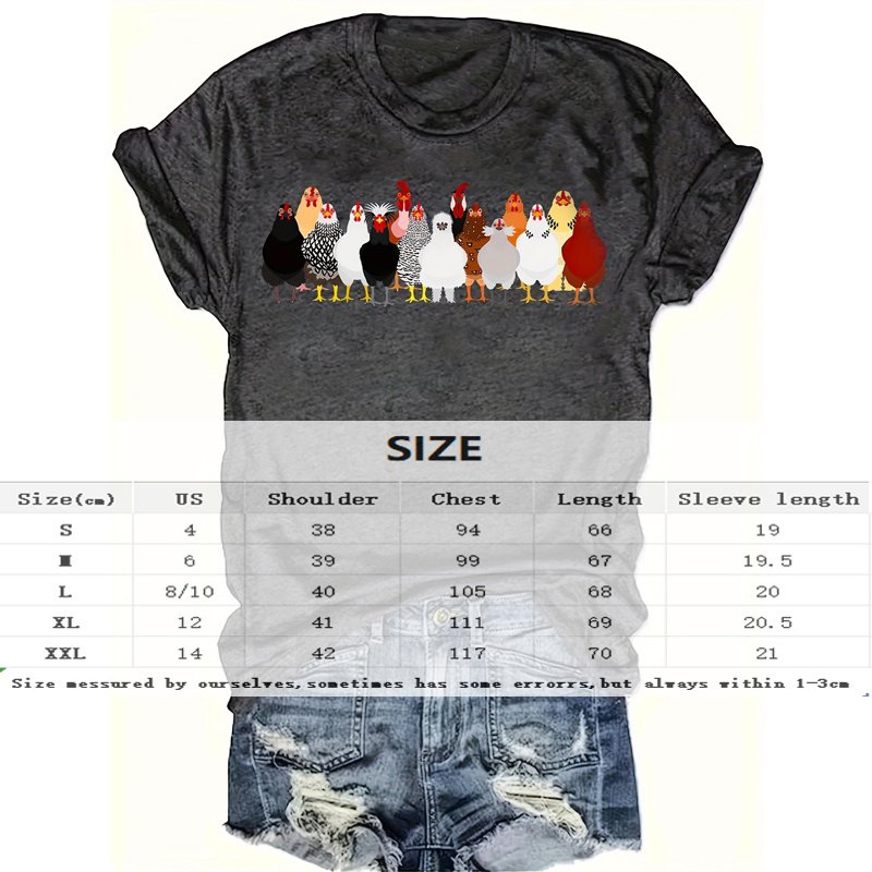 Women's Chicken Breeds Print Round Neck Tee - Fun Casual Summer Top - Image 5