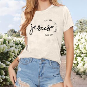 Women's Letter Print Short Sleeve T-Shirt - Casual Round Neck Summer Top