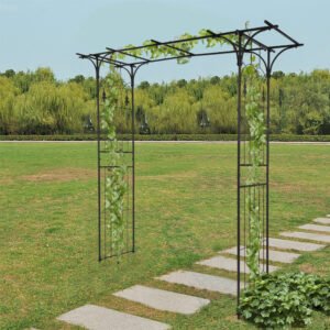 7.1ft Black Flat Top Wrought Iron, Courtyard Iron Arch