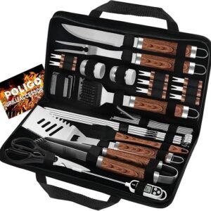 POLIGO 29 PCS BBQ Grill Accessories Stainless Steel BBQ Tools Grilling Tools Set With Storage Bag For Fathers Day Dads Birthday Presents - Camping Grill Utensils Set Ideal Grilling Gifts For Men Women