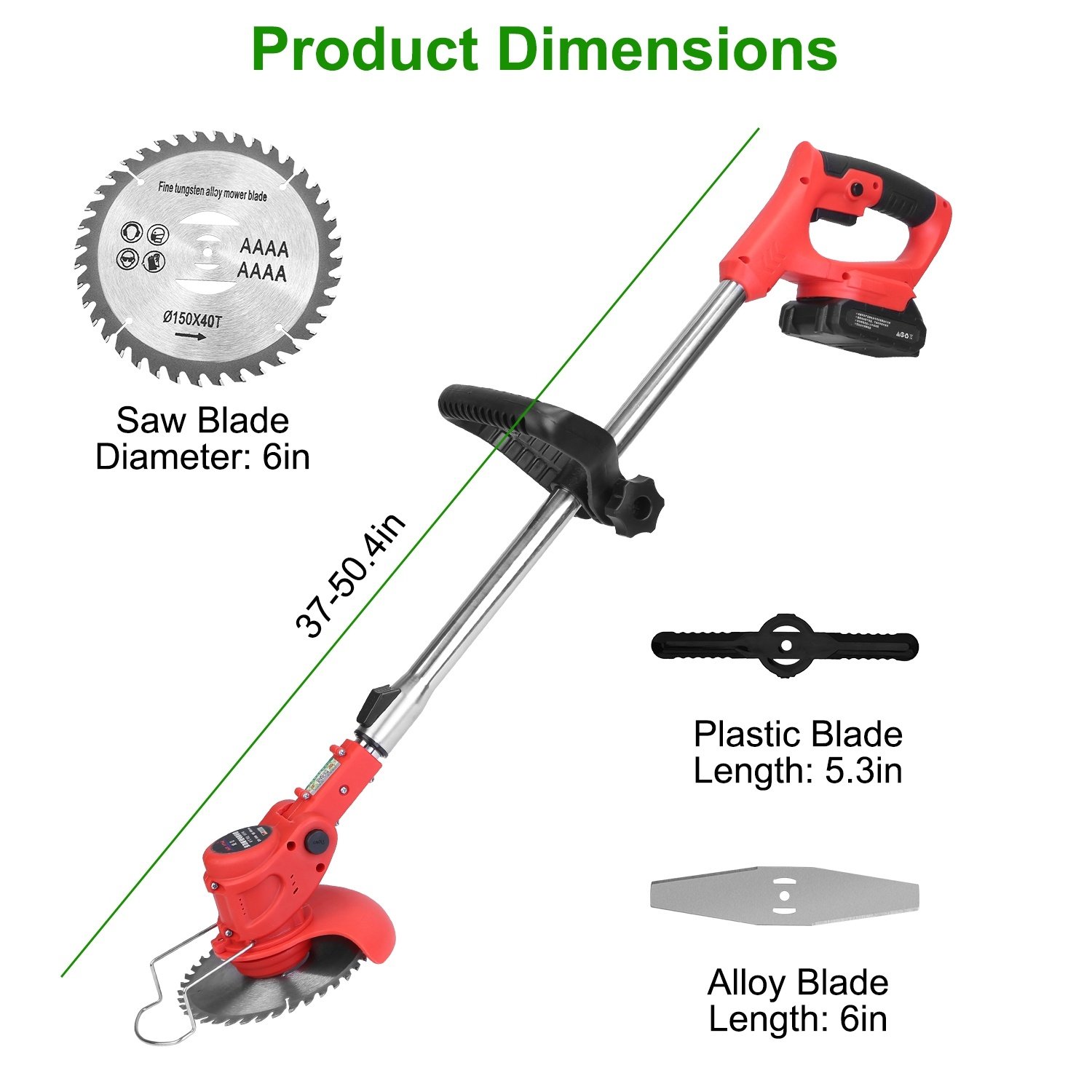 1Set Electric Cordless Grass Trimmer With 2 Alloy Saw Blades 2 Alloy Blades 10 Plastic Blades 2 Rechargeable Batteries Goggles Gloves Auxiliary Handle Fedex Shipping - Image 3