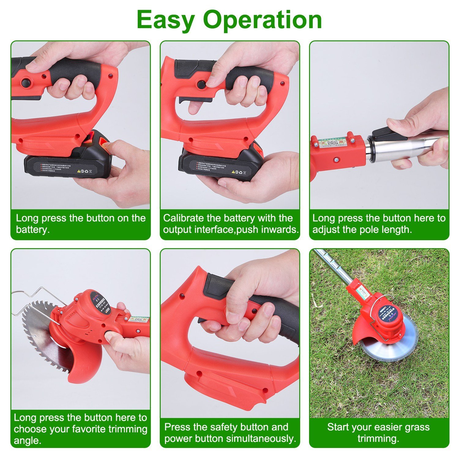 1Set Electric Cordless Grass Trimmer With 2 Alloy Saw Blades 2 Alloy Blades 10 Plastic Blades 2 Rechargeable Batteries Goggles Gloves Auxiliary Handle Fedex Shipping - Image 8