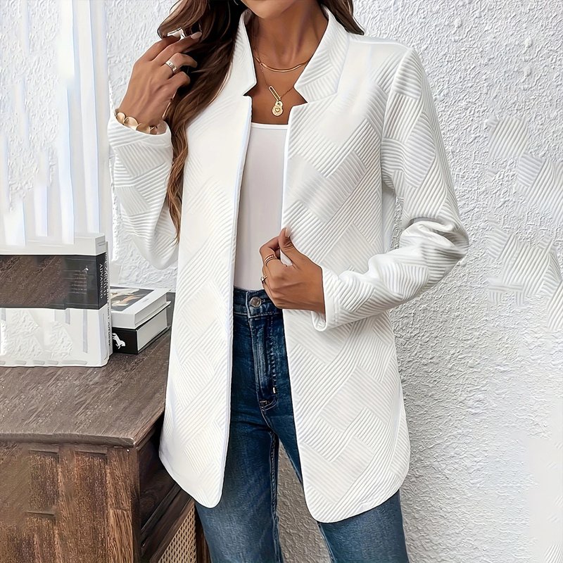 Women's Solid Color Notched Lapel Blazer - Textured Elegant Jacket For Fall&Winter Formal & Casual Wear - Image 2