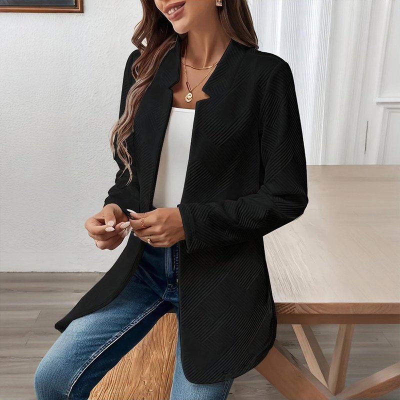 Women's Solid Color Notched Lapel Blazer - Textured Elegant Jacket For Fall&Winter Formal & Casual Wear - Image 5