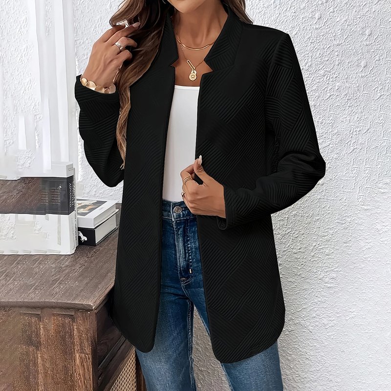 Women's Solid Color Notched Lapel Blazer - Textured Elegant Jacket For Fall&Winter Formal & Casual Wear - Image 6