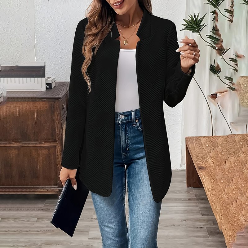 Women's Solid Color Notched Lapel Blazer - Textured Elegant Jacket For Fall&Winter Formal & Casual Wear - Image 7