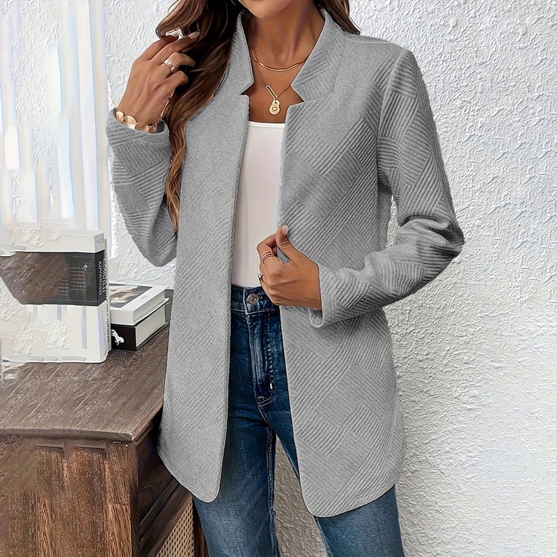 Women's Solid Color Notched Lapel Blazer - Textured Elegant Jacket For Fall&Winter Formal & Casual Wear - Image 10