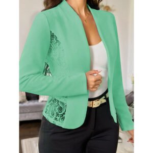 Women's Casual Lace Contrast Open Front Cardigan Jacket Long Sleeve Work Office Suit