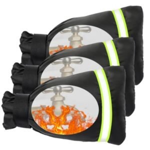 NOVWANG 3PCS Outdoor Faucet Covers For Winter, 10.24 Inch H X 5.9 Inch W Faucet Socks For Freeze Protection, Reflective Blackupgraded Thicken Pipe Wrap Insulation Cover Socks, Faucet Freeze Protector