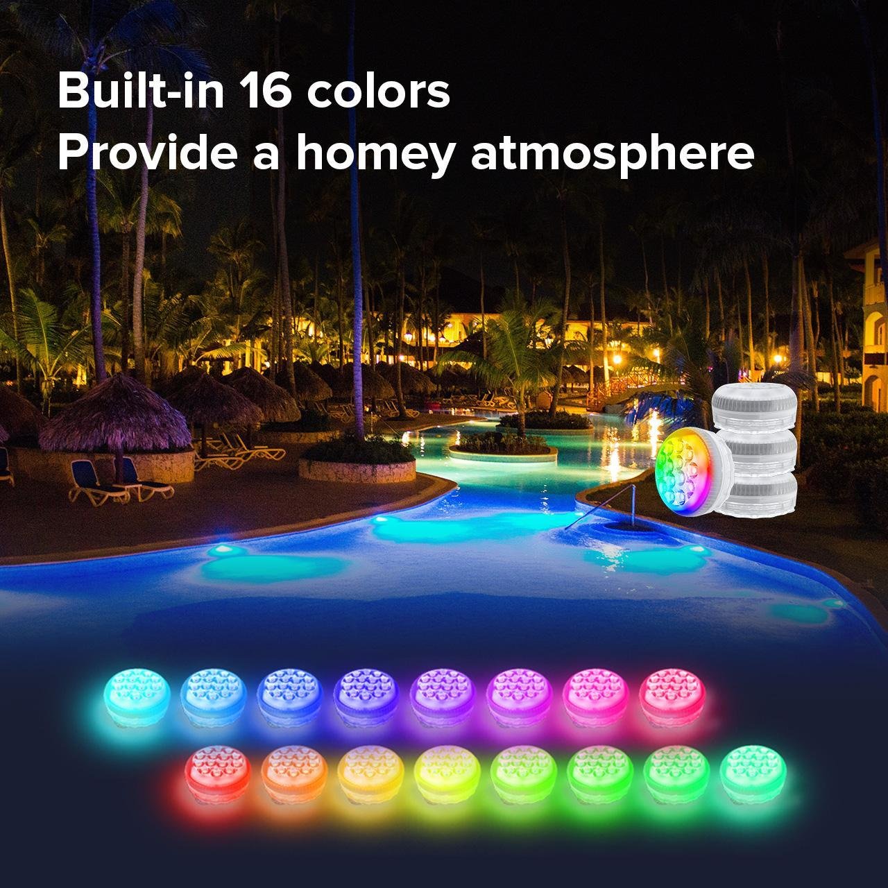 SANSI IP68 Waterproof RGB Pool Light, Summer Rechargeable 20Hrs Outdoor LED Lamp For Swimming Pool,Pond,Shower,Bath - Image 7
