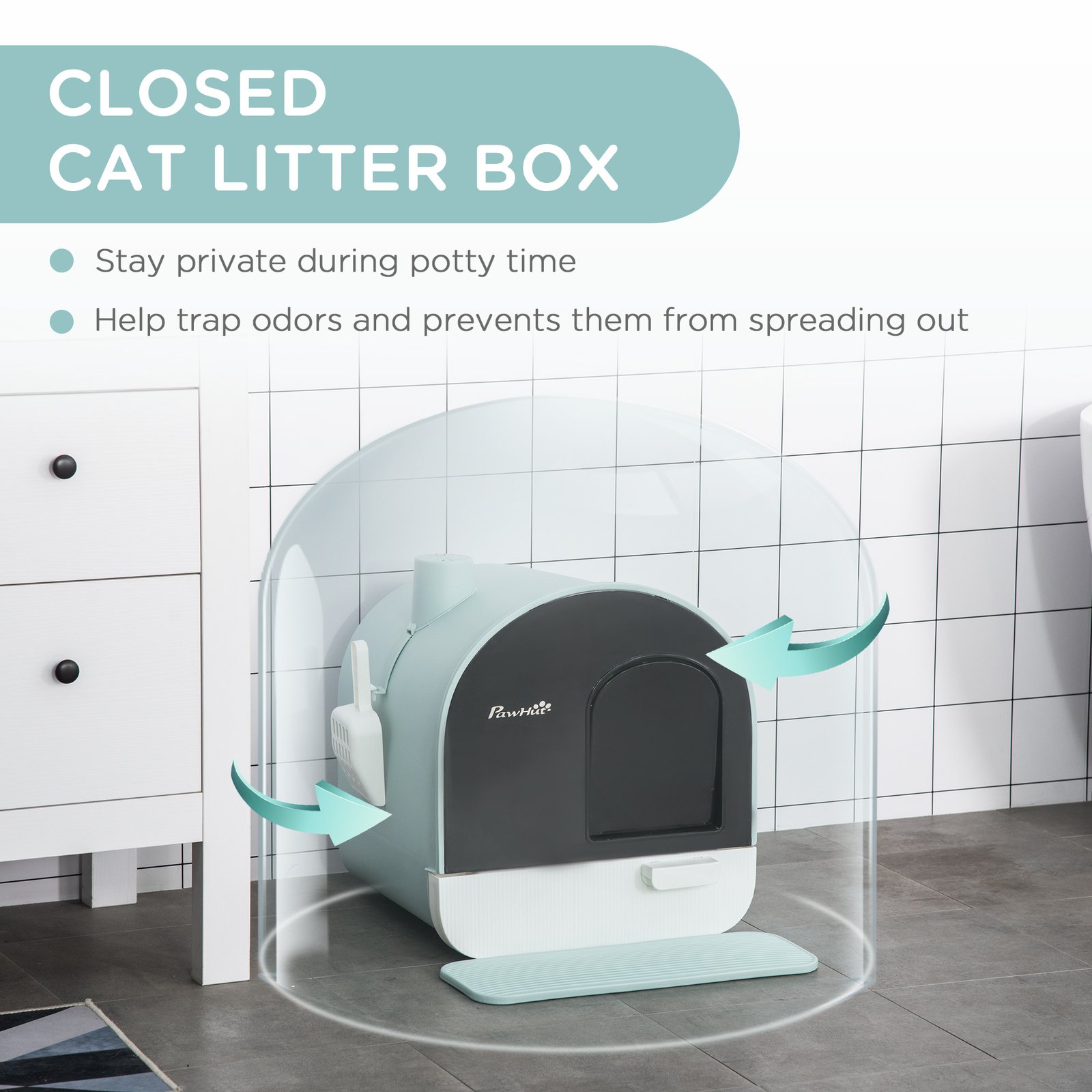 Cat Litter Box With Lid, Indoor Cat With Tray, Spoon, Strainer - Image 5