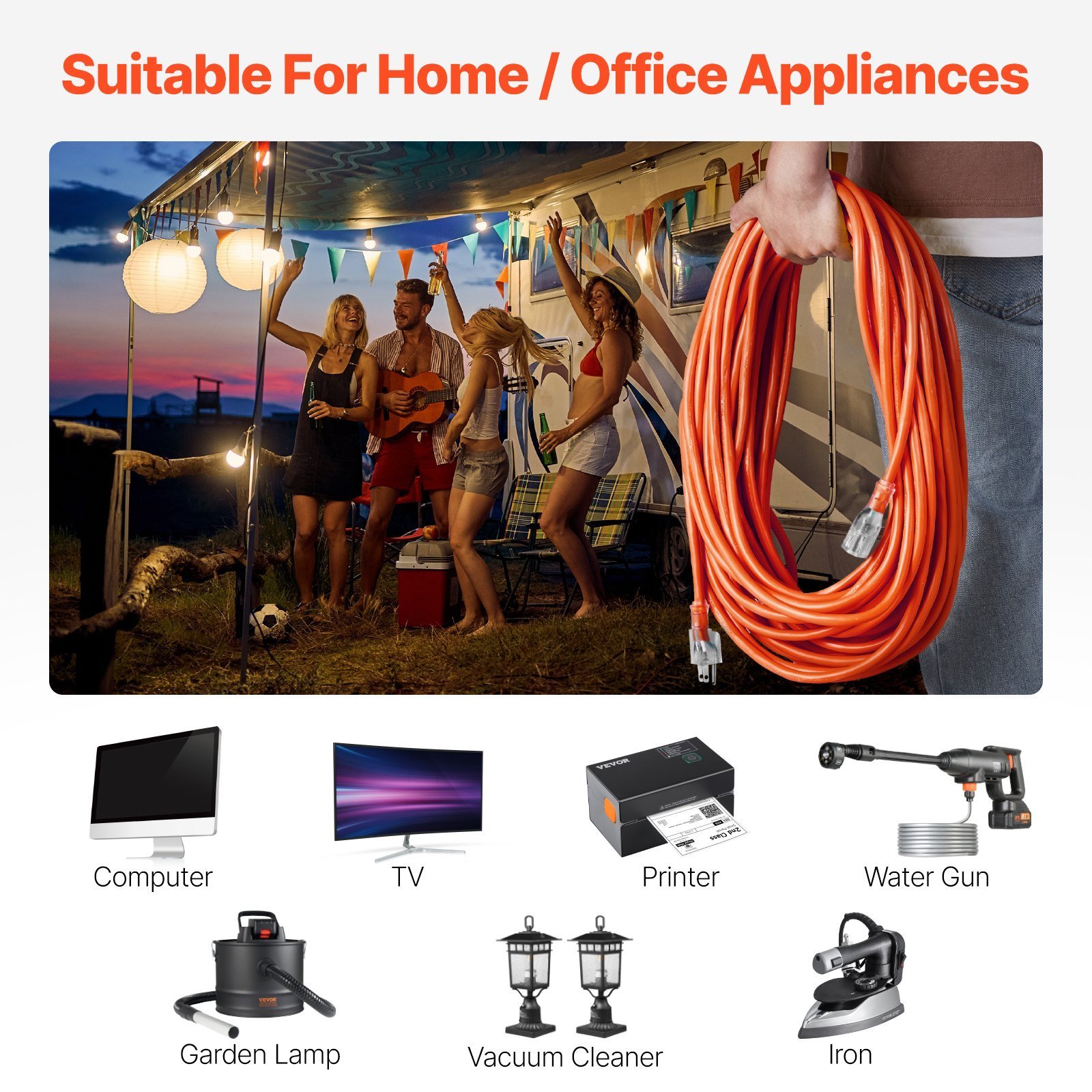 100FT Heavy Duty Extension Cord 16AWG 10A 1250W 3 Prongs With Lighted End - Image 3