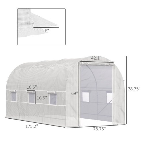 Outsunny 15 X 7 X 7 Walk-In Tunnel Greenhouse, Large Garden Hot House Kit With 6 Roll-up Windows & Roll Up Door, Steel Frame, White - Image 2