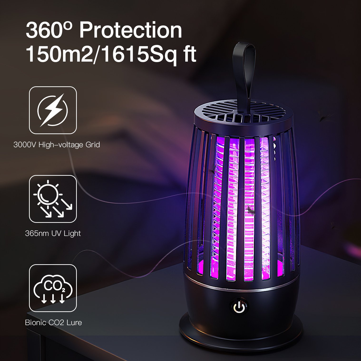 1Pc Rechargeable Mosquito Killer Lamp Bug Zapper With Night Light Strap Mosquito Catcher With Max 1615Square Feet Range UV Light For Indoor Outdoor - Image 4