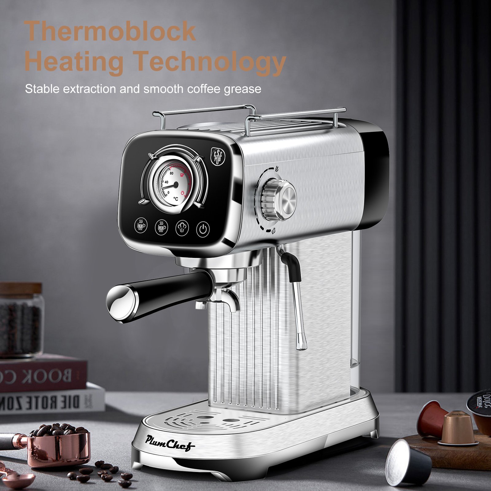 20 Bar Professional Espresso Machine With Milk Frother, Single & Double Shot, ESE Pod Compatible, Visual Display Of Pressure, Removable Water Tank For Cappuccino, Latte, Machiato For Home Barista - Image 8