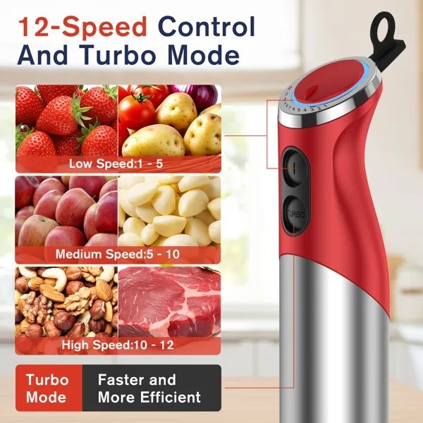 5 In 1 Immersion Blender Handheld 12 Speed Mode Hand Blender, Stainless Steel Blade With Mixing Beaker, - Image 5