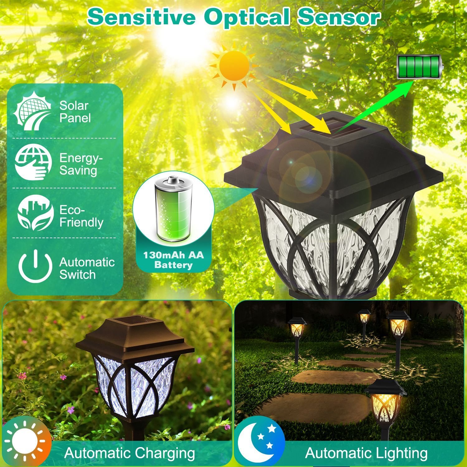 6Pack Solar Powered Stake Light Outdoor Decorative Landscape Lamp IP45 Waterproof Auto On Off Outdoor Light For Pathway Garden Yard Patio - Image 3