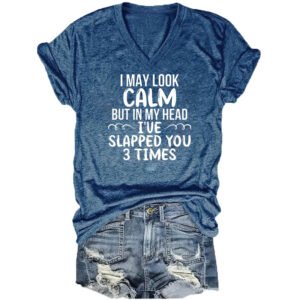 Women's V-Neck Short Sleeve T-Shirt - Phrase Print Basic Summer Top