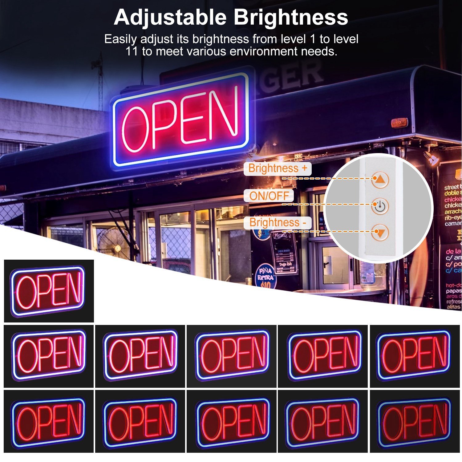 1Pc LED Open Sign 16.5x9.1in Business Neon Open Sign Advertisement Board With 11 Levels Adjustable Brightness - Image 2